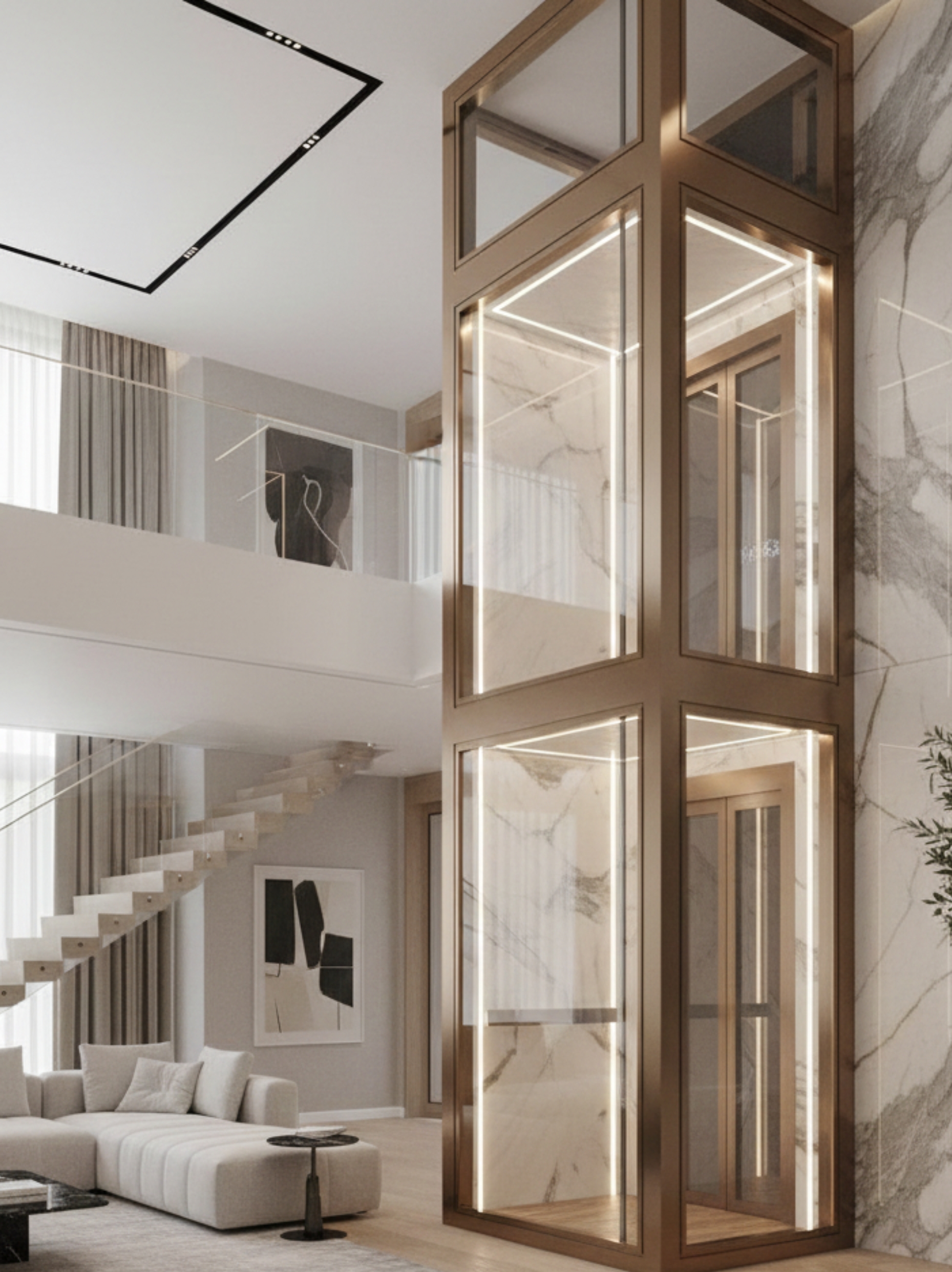 Customized luxury villa lift with premium interior finishes