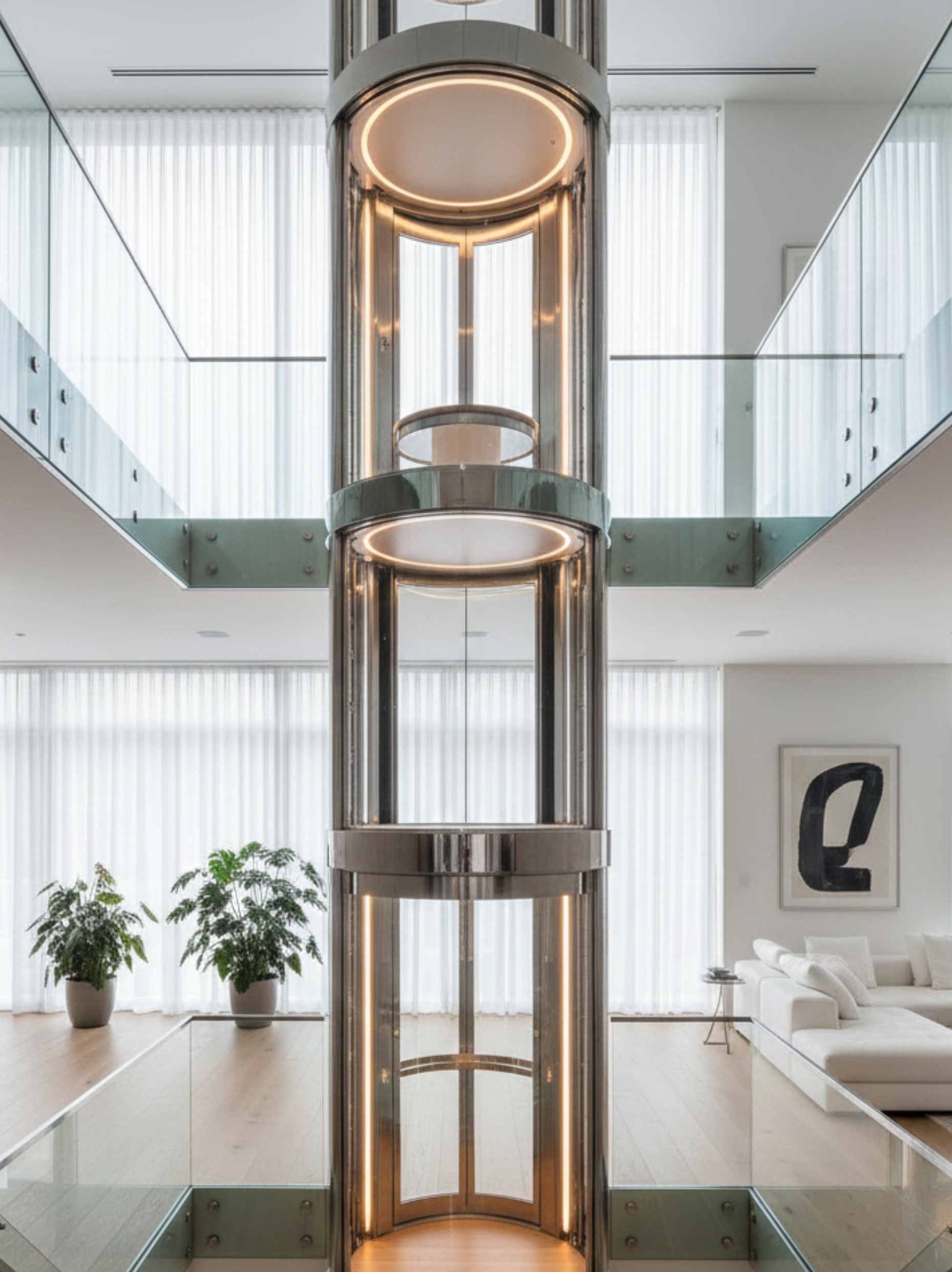 Modern traction home elevator installed in a luxury villa