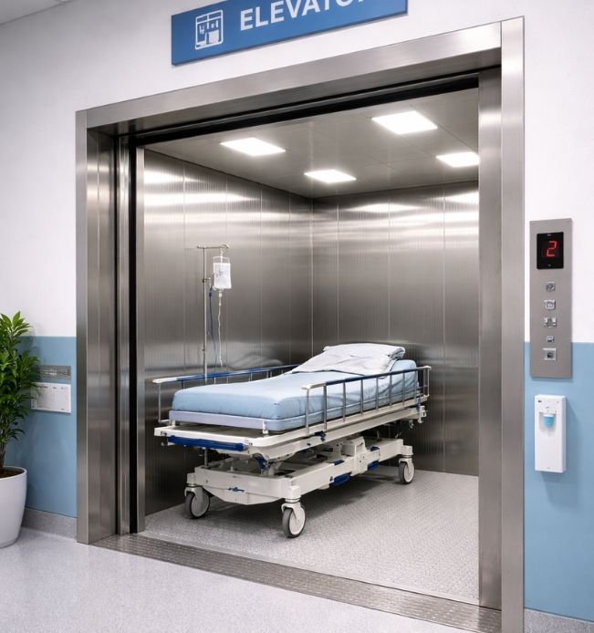 Hospital elevators in UAE with spacious cabin designed for patient and equipment transport