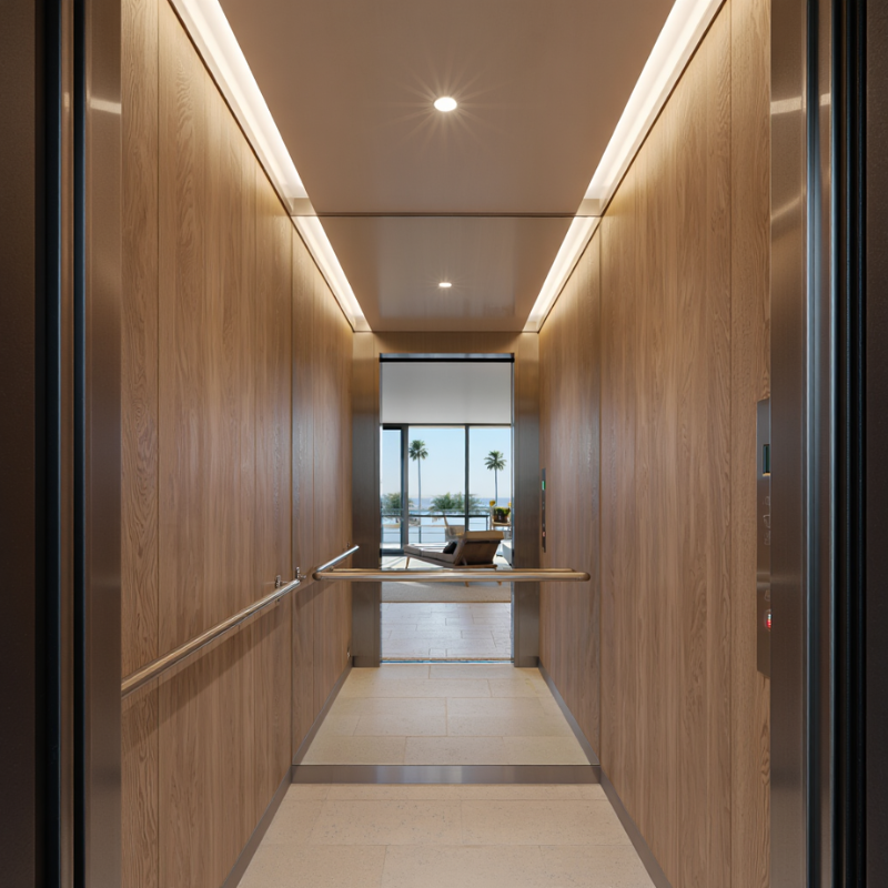 Modern residential elevator showcasing home lifts in Dubai Hills Apartments designed for premium mid-rise apartment living
