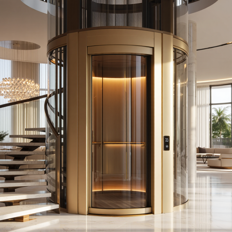 Elegant glass lift installation for luxury home lifts in Saadiyat Island villas
