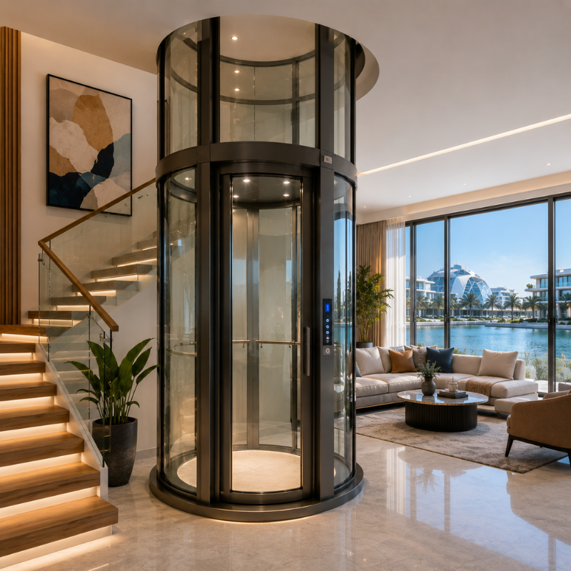 Contemporary residential elevator showcasing stylish home lifts in Yas Island for modern family living and everyday convenience