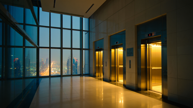 Modern passenger elevators in UAE with smart controls, energy-efficient technology, and advanced safety features for office buildings