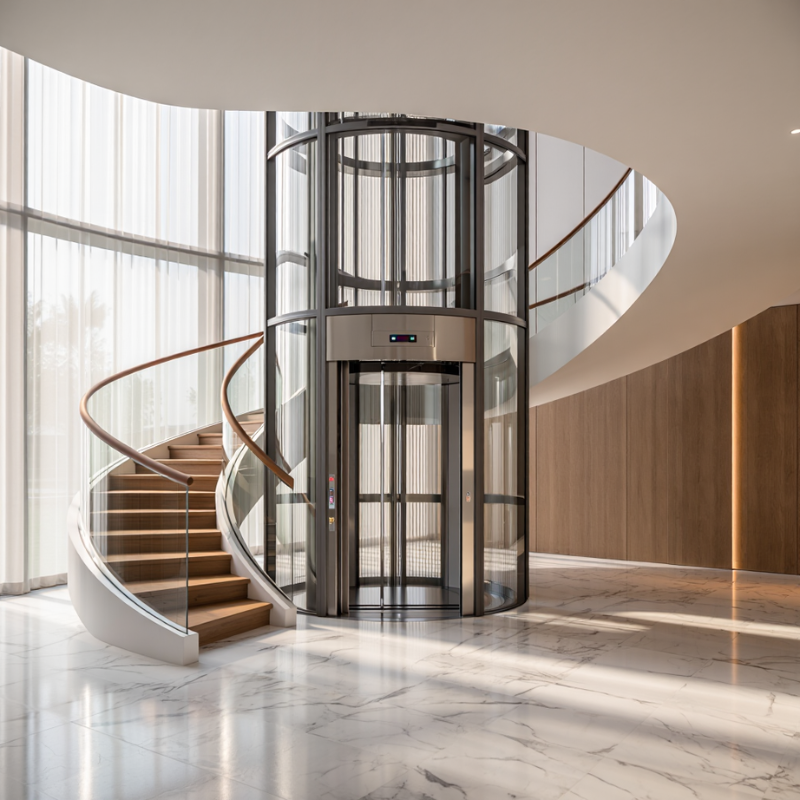 Modern residential elevator installed in a luxury villa showcasing home lifts in Khalifa City for safe and comfortable living