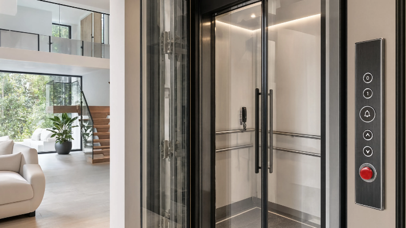 Modern home elevator with advanced safety systems highlighting residential elevator safety tips for secure family use